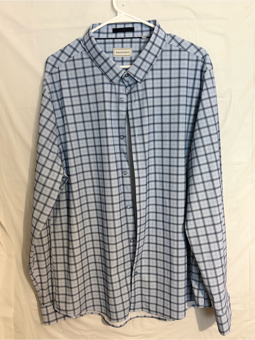 Savannah Men’s Blue and White Plaid Dress Shirt